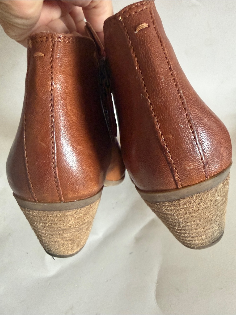 Frye Judith Cognac/Whiskey Brown Double Zip Western Ankle Bootie size 7.5 - Picture 4 of 10
